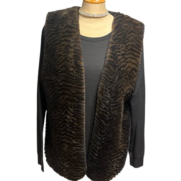 BELLISSIMA Vest Size 12 Faux Fur Zebra Print Thick Bohemian Vintage Long Cozy - Picture 2 of 8